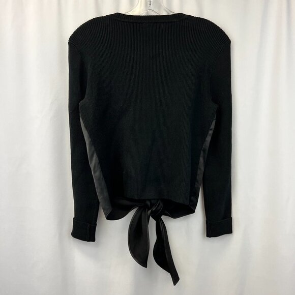 Cabi Womens Black Ribbed Long Sleeve Round Neck Crosstie Pullover Sweater XS - Picture 2 of 10